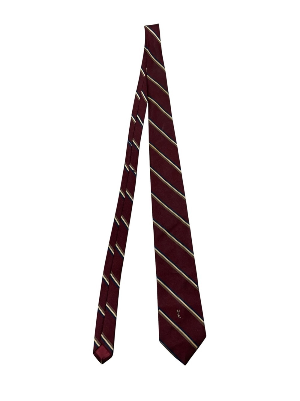 VTG YSL Yves Saint Laurent Silk Burgundy Diagonal Stripe Tie designer necktie